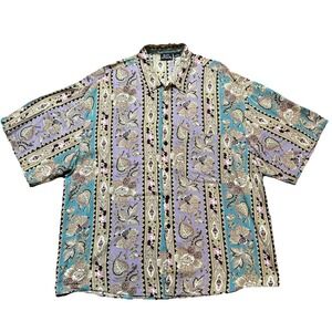 Vintage Bon Homme Shirt Mens L‎ Multi Floral Print Rayon Button Up Camp Purple